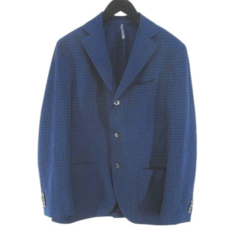 【中古】モンテドーロ MONTEDORO 格子柄 テーラード ジャケット 薄手 背抜き 46 青系 ブルー イタリア製 毛 ウール