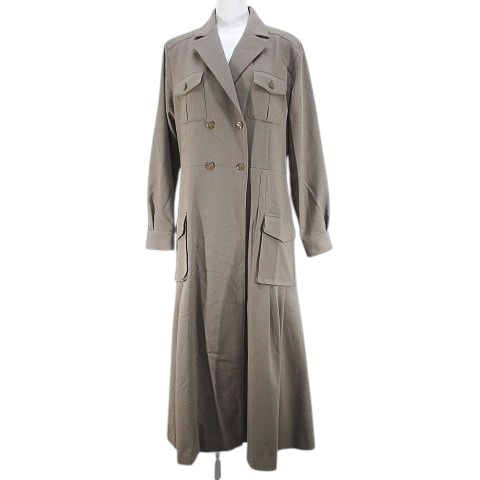 【中古】インゲボルグ INGEBORG 2way 長袖 コート ワンピース ロング丈 4 茶系 モカ 無地 ダブルボタン プリーツ 裏地