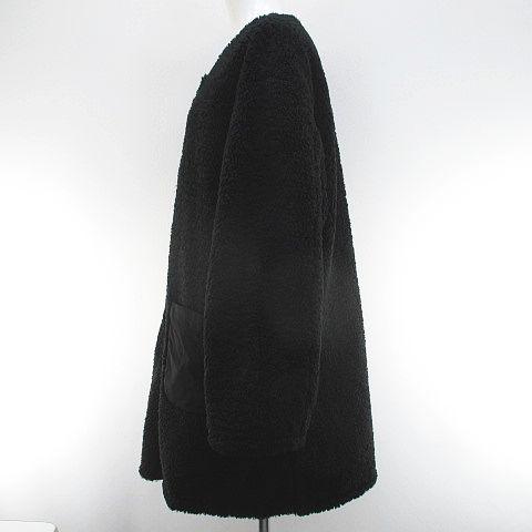 中古】インゲボルグ リバーシブル ボア ノーカラー コート ミドル丈 黒  