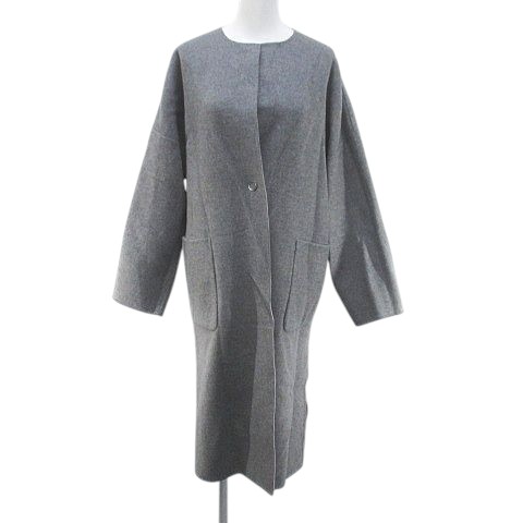 【中古】未使用品 デミルクス ビームス Demi-Luxe BEAMS リバーシブル ノーカラーコート ロング丈 36 灰系 グレー 毛