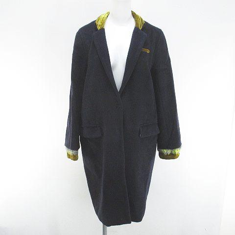 【中古】タクルタートル チェスターコート 比翼 紺系 ネイビー スナップボタン ポケット 毛 ウール 裏地 レディース