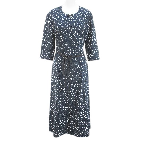 【中古】インゲボルグ INGEBORG ウサギ柄 七分袖 ミモレ丈 フレアワンピース ワンピース S 青系 ブルー 日本製 リボン