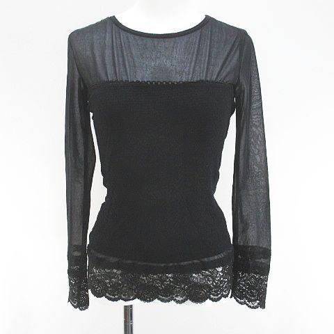 【中古】ピンクハウス PINK HOUSE 長袖 カットソー ロンT チューブトップ L 黒系 ブラック 日本製 ストレッチ