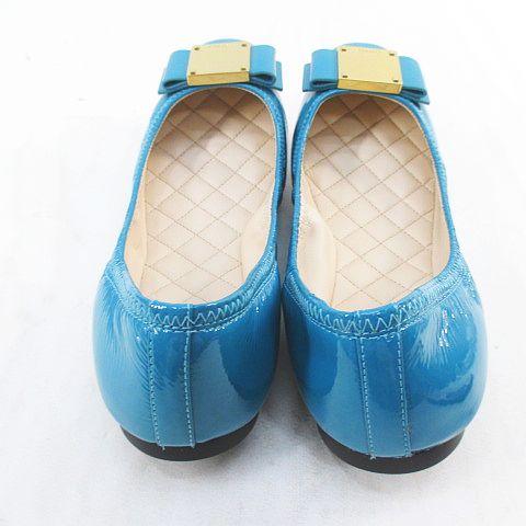 【中古】コールハーン COLE HAAN TALI MODERN BOW BLLT バレエシューズ リボン 7.5B ブルー エナメル レディース