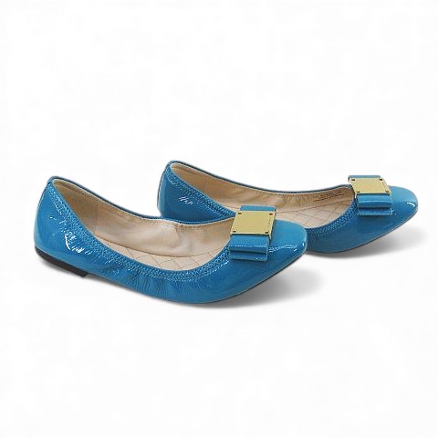 【中古】コールハーン COLE HAAN TALI MODERN BOW BLLT バレエシューズ リボン 7.5B ブルー エナメル レディース