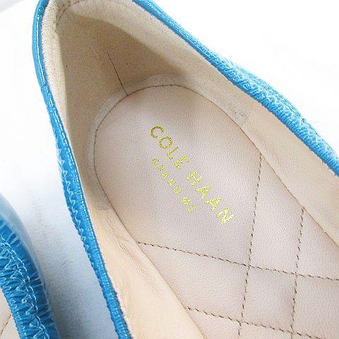 【中古】コールハーン COLE HAAN TALI MODERN BOW BLLT バレエシューズ リボン 7.5B ブルー エナメル レディース