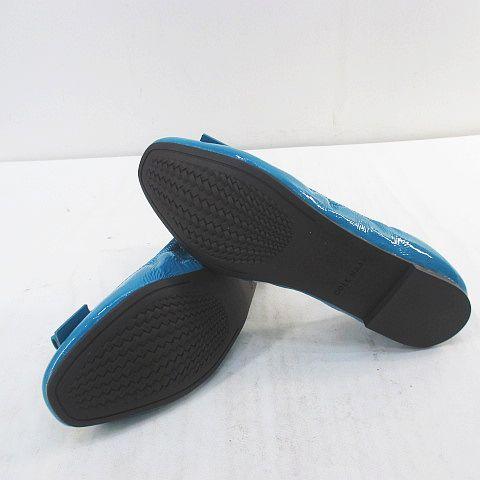 【中古】コールハーン COLE HAAN TALI MODERN BOW BLLT バレエシューズ リボン 7.5B ブルー エナメル レディース
