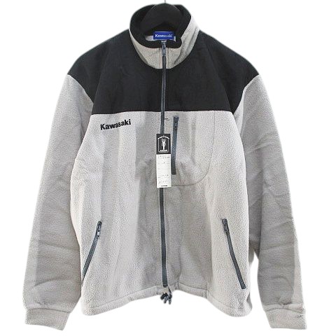 【中古】未使用品 カワサキ Kawasaki フリース ジャケット F 灰系 グレー 切替 ジップアップ 刺繍 タグ付 メンズ