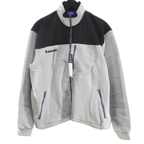 【中古】未使用品 カワサキ Kawasaki フリース ジャケット F 灰系 グレー 切替 ジップアップ 刺繍 タグ付 メンズ