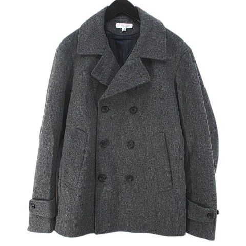 【中古】B&Y ユナイテッドアローズ ビューティー&ユース メルトン パデット ピーコート L グレー ダブルボタン 裏地