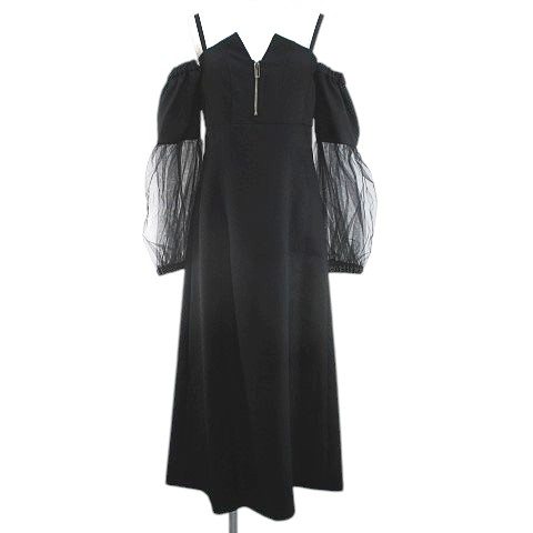 【中古】未使用品 ユナイテッドトウキョウ 2way アームチュール ワンピース ロング丈 FREE ブラック 切替 ジップ 裏地