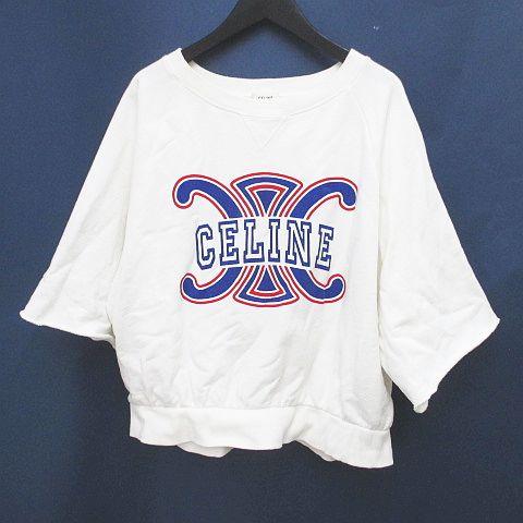 【中古】セリーヌ CELINE 2Y58A670Q トリオンフ プリント コットン ルーズ スウェット M 白系 ホワイト イタリア製