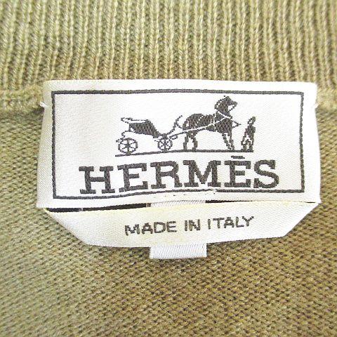 【中古】エルメス HERMES 花柄 フラワー 長袖 ニット セーター ハイネック ハーフジップ カシミヤ S ベージュ メンズ_2