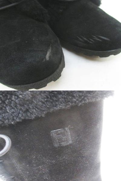 【中古】フェンディ FENDI ロングブーツ 編み上げ ウェッジソール ボア ブラック 黒系 スエード 35 イタリア製_8