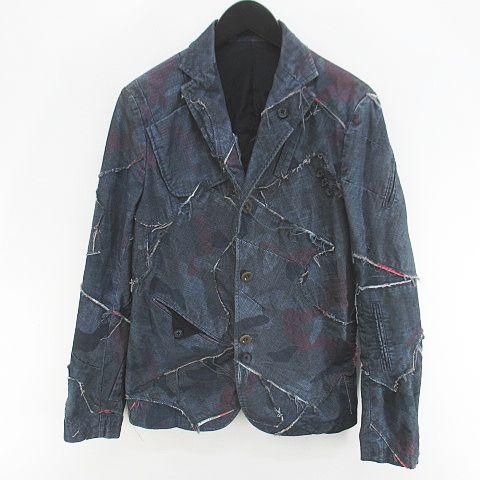 【中古】カラー kolor 11SCM-J03103 ジャケット 1 紺系 ネイビー 日本製 パッチワーク 継ぎ接ぎ ダメージ加工 裏地