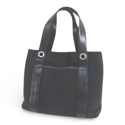 【中古】ブルガリ BVLGARI LAEUEG トートバッグ ロゴマニア シルバー金具 ブラック 黒系 キャンバス