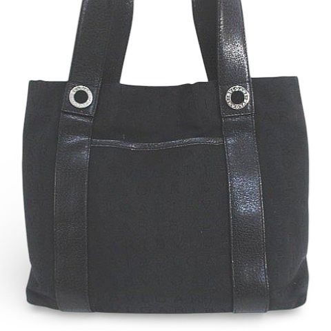 【中古】ブルガリ BVLGARI LAEUEG トートバッグ ロゴマニア シルバー金具 ブラック 黒系 キャンバス_1