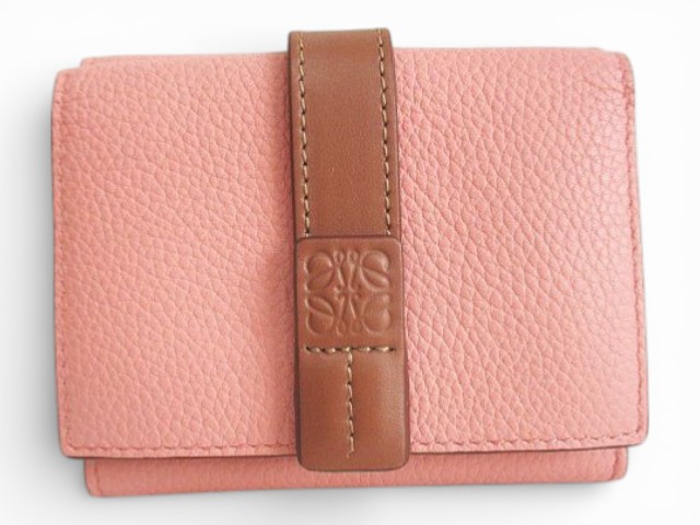 【中古】ロエベ LOEWE トライフォールド コンパクトウォレット ピンク レザー 三つ折り財布 レディース_1
