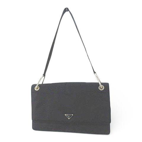 【中古】プラダ PRADA ショルダーバッグ シルバー金具 ブラック 黒系 イタリア製 レディース