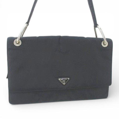 【中古】プラダ PRADA ショルダーバッグ シルバー金具 ブラック 黒系 イタリア製 レディース_1
