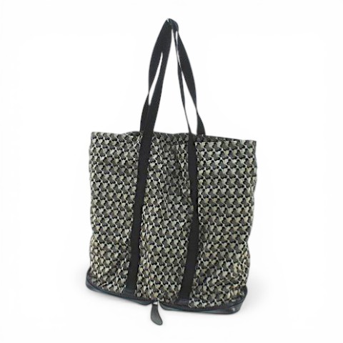 【中古】ボッテガヴェネタ BOTTEGA VENETA ポータブルバッグ トート エコ バタフライプリント イントレチャート 黒