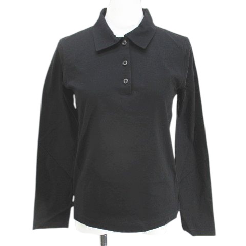 【中古】プラダ PRADA 98339 長袖 ポロシャツ カットソー M 黒系 ブラック ボタン 無地 レディース