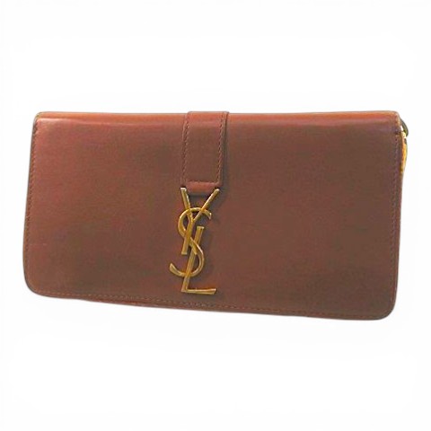 【中古】サンローラン パリ SAINT LAURENT PARIS ラウンドファスナー長財布 長財布 ゴールド金具 ブラウン レザー