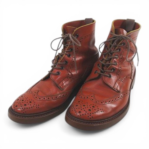 【中古】トリッカーズ TRICKER'S カントリーブーツ レースアップブーツ メダリオン 8.5 ブラウン 茶系 レザー