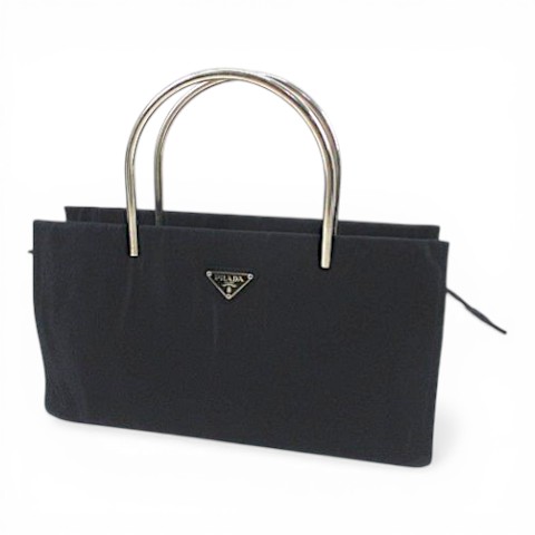 【中古】プラダ PRADA B7002 ハンドバッグ メタルハンドル 三角プレート テスートナイロン ネイビー 紺系