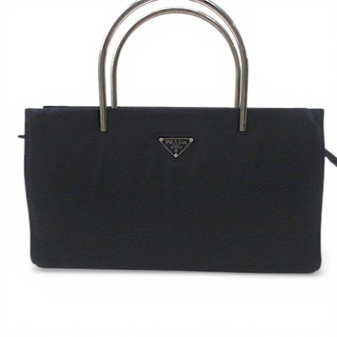 【中古】プラダ PRADA B7002 ハンドバッグ メタルハンドル 三角プレート テスートナイロン ネイビー 紺系_1