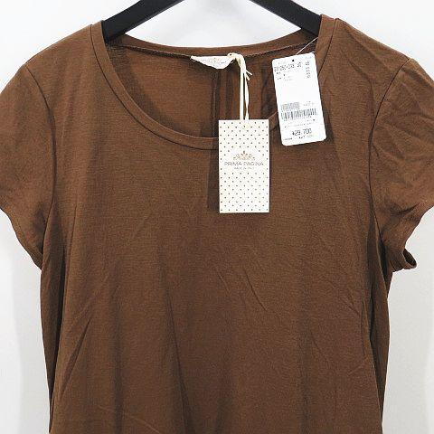 【中古】未使用品 PRIMA PAGINA フレンチスリーブ ワンピース ロング丈 46 茶系 ブラウン タグ付き レディース