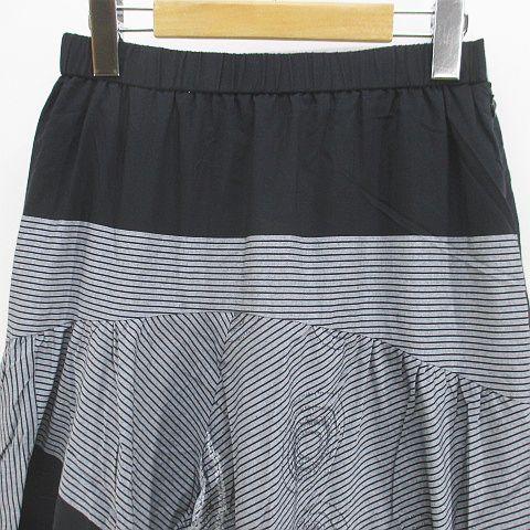 【中古】ジウ 慈雨 ロング丈 フレアスカート スカート 40 黒系 ブラック 日本製 裏地 総柄 レディース_3