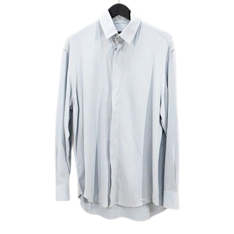 【中古】ジョルジオアルマーニ GIORGIO ARMANI 長袖 シャツ 40 青系 ブルー 隠しボタン 無地 ラウンドヘム イタリア製
