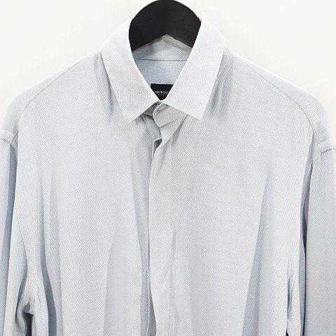 【中古】ジョルジオアルマーニ GIORGIO ARMANI 長袖 シャツ 40 青系 ブルー 隠しボタン 無地 ラウンドヘム イタリア製_2