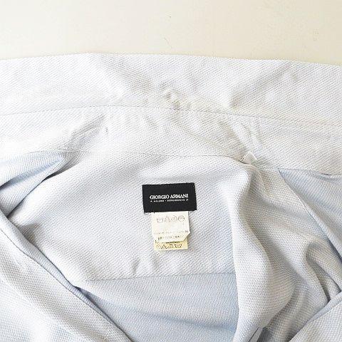 【中古】ジョルジオアルマーニ GIORGIO ARMANI 長袖 シャツ 40 青系 ブルー 隠しボタン 無地 ラウンドヘム イタリア製_4