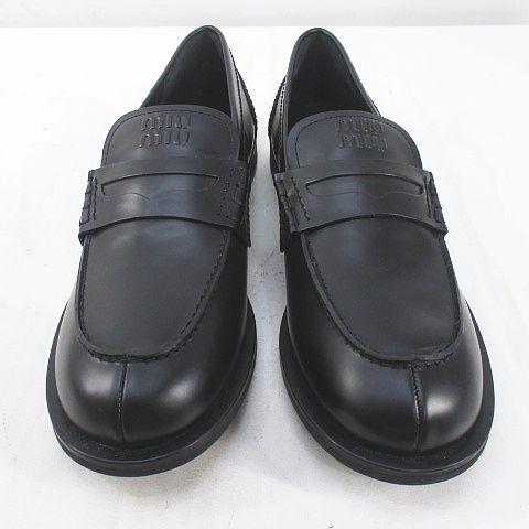 中古】ミュウミュウ miumiu ブラッシュドレザー ペニーローファー ロゴ