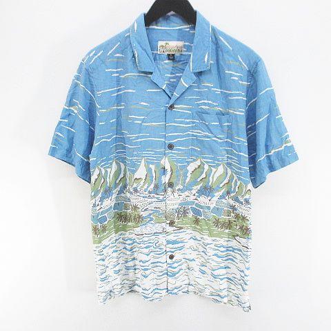 【中古】パタゴニア Patagonia パタロハ pataloha 風景柄 半袖 アロハシャツ S 水色 ライトブルー 胸ポケット メンズ