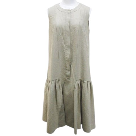 【中古】フォクシーニューヨーク FOXEY NEW YORK 35954-NAOFG106T ノースリーブ ワンピース ロング 40 ベージュ 無地
