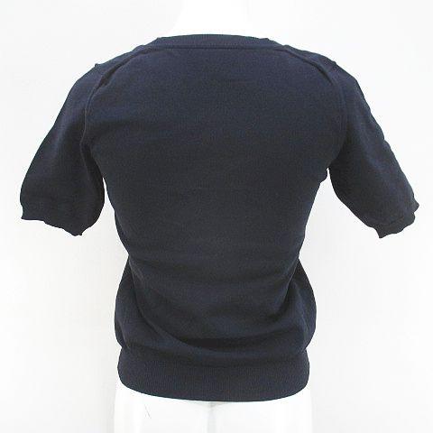 【中古】プラダ PRADA 半袖 ニット セーター 40 紺系 ネイビー イタリア製 リブ 無地 レディース_1
