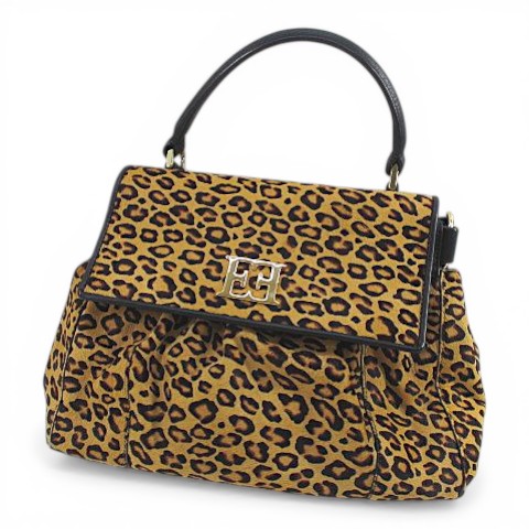 【中古】エスカーダ ESCADA ハンドバッグ レオパード ゴールド金具 ブラウン 茶系 ハラコ レザー イタリア製
