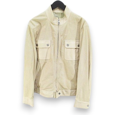 【中古】サルヴァトーレフェラガモ Salvatore Ferragamo レザージャケット パンチング 本革 50 ベージュ系 イタリア製