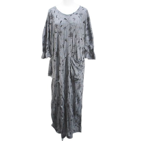 【中古】エイココンドウ EIKO KONDO 八分袖 ロング丈 プリーツワンピース ワンピース 灰系 グレー 日本製 ポケット
