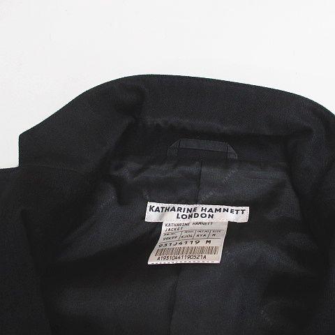 【中古】キャサリンハムネットロンドン ストラップ柄 セットアップ パンツスーツ M 黒系 ボタン ジップフライ 裏地_6