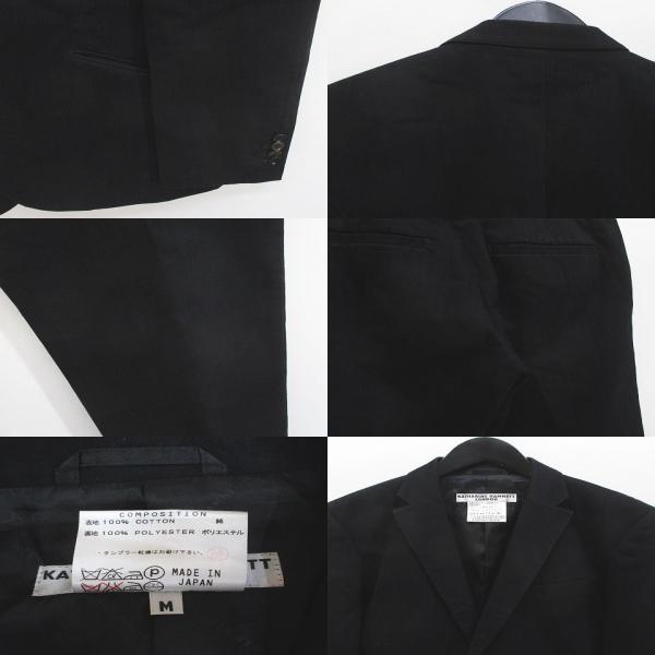 【中古】キャサリンハムネットロンドン ストラップ柄 セットアップ パンツスーツ M 黒系 ボタン ジップフライ 裏地_8