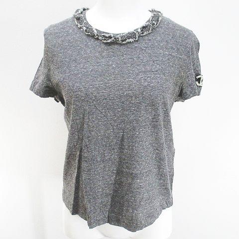 【中古】シャネル CHANEL P39247V28366 M7110 半袖 Tシャツ カットソー CCマーク ココマーク 38 グレー フランス製 毛