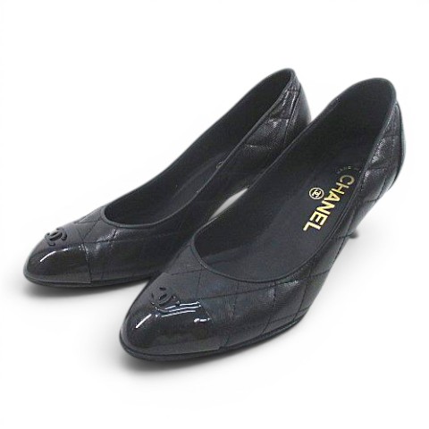 【中古】シャネル CHANEL パンプス ココマーク キルティング 34 C ブラック 黒系 レザー イタリア製  レディース