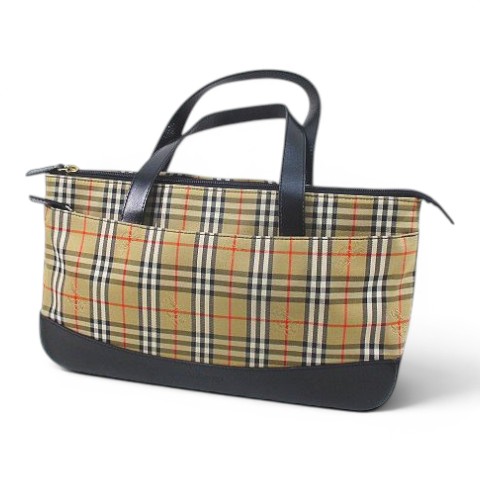 【中古】バーバリーズ Burberrys ヴィンテージ ノバチェック柄 トートバッグ チェック ベージュ コンビ 布 レザー