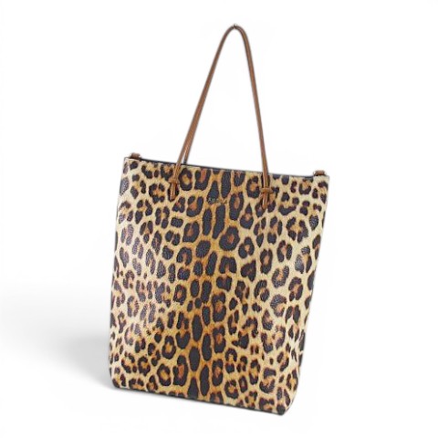 【中古】フルラ FURLA トートバッグ レオパード ベージュ レザー レディース