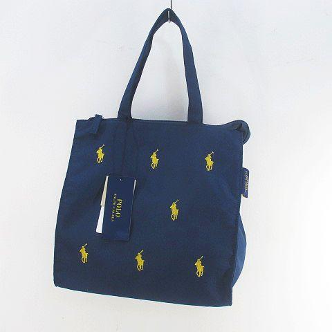 【中古】未使用品 ポロ ラルフローレン POLO RALPH LAUREN トートバッグ ポニーステッチ ネイビー 紺系 レディース