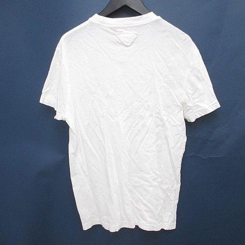 【中古】プラダ PRADA UJM492 三角プレート Tシャツ カットソー XS 白系 ホワイト 三角ロゴ 刺繍 ワッペン 無地